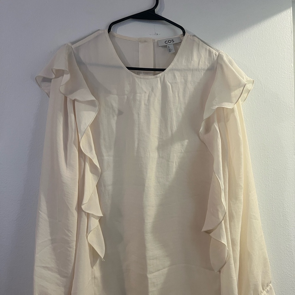COS Cream Ruffle-Trim Long Sleeve Top
